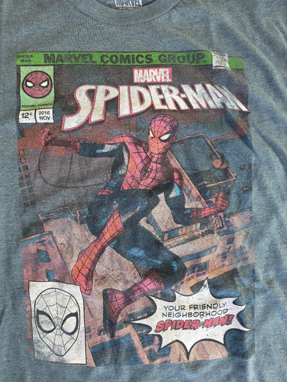 Mens Marvel Spider-Man Comic Panel Graphic Tee Green  Red  Black Print Size XL